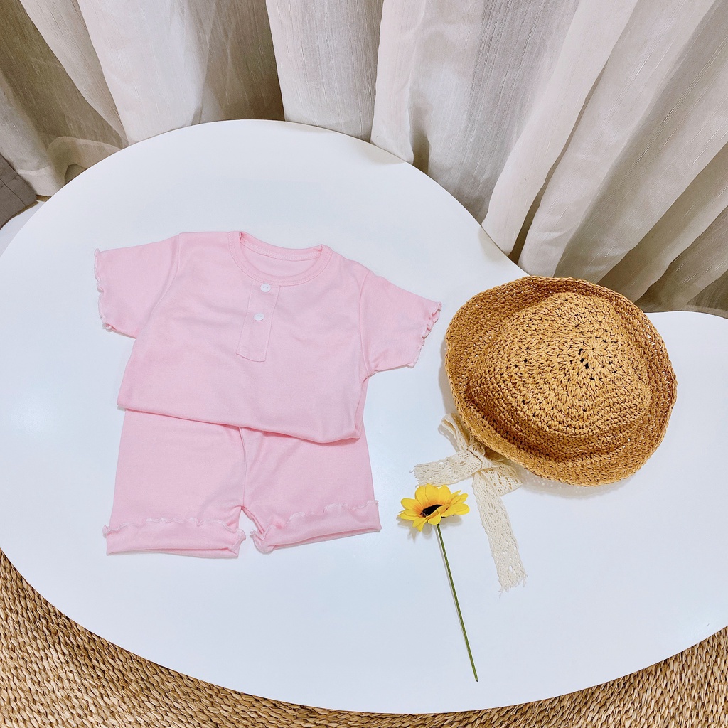 Bộ thun tăm 2 cúc dáng lỡ bo viền xinh xắn cho bé yêu 8-18kg SHOP BEECOW