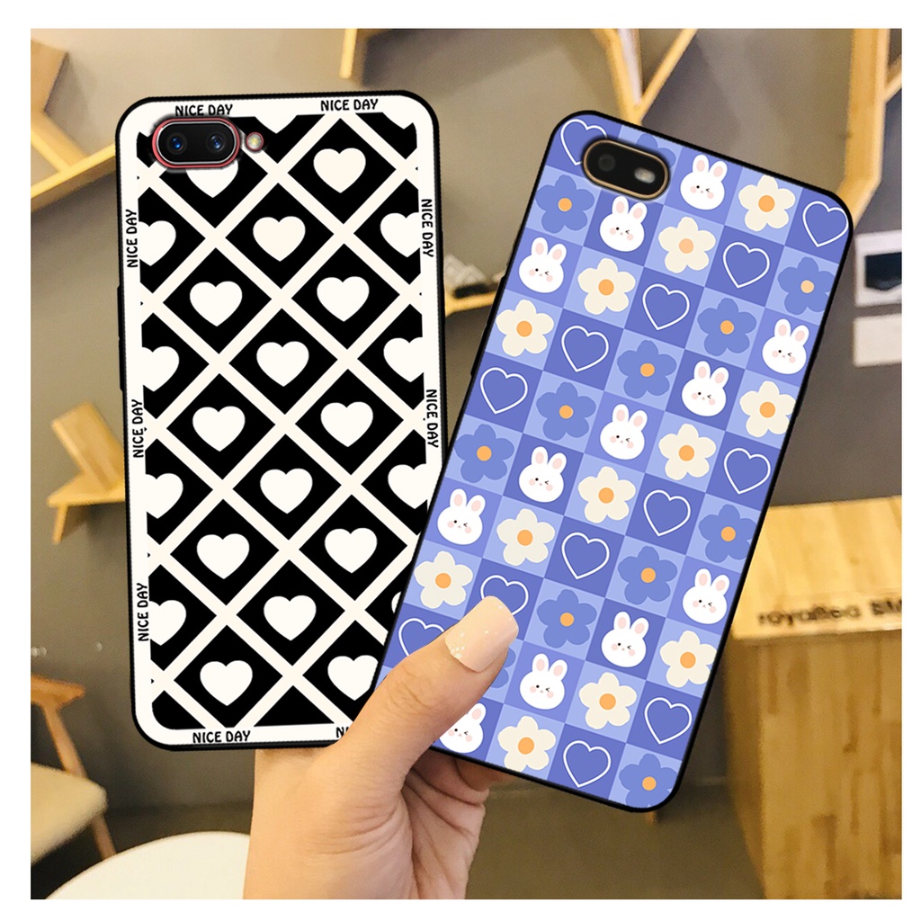 Ốp lưng Realme C1 - Realme C2 in hoạ tiết caro trái tim đen trắng, gấu bear cute đáng yêu