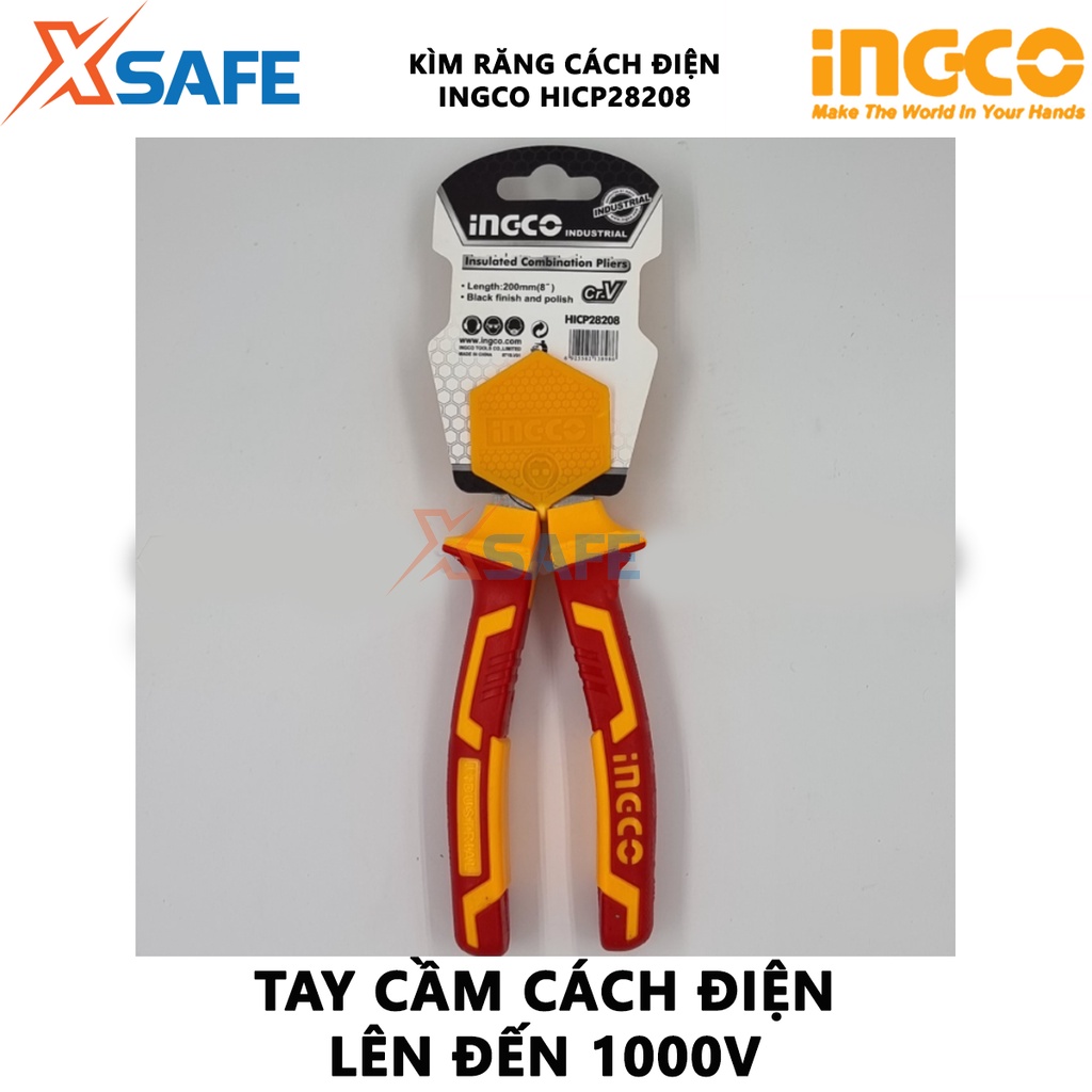 Kìm răng cách điện INGCO HICP28208 | Kìm tuốt dây điện Kích thước 8&quot;/200mm Đầu kềm được đánh bóng và chống gỉ