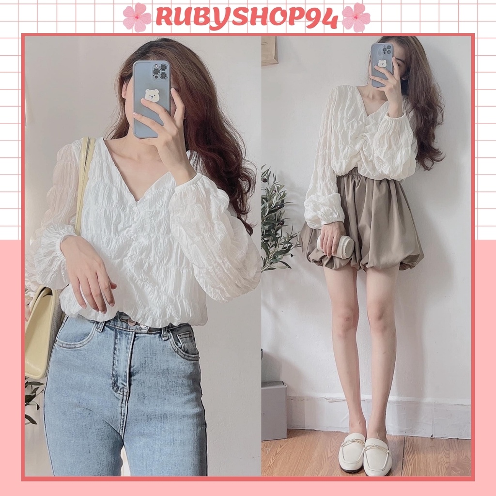 Áo Croptop nữ dài tay - Áo kiểu nữ bánh bèo hàn quốc dễ thương