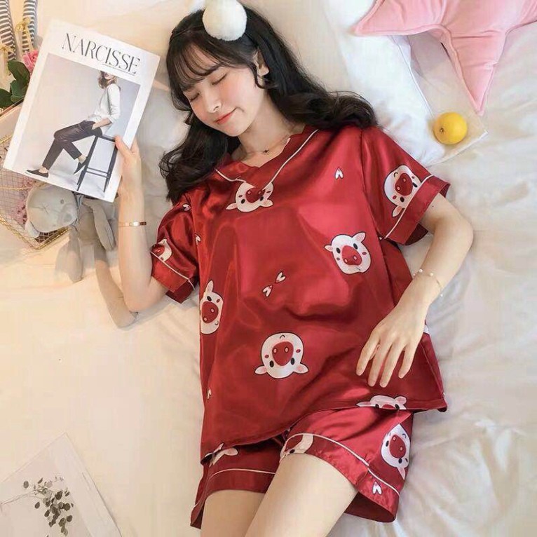 Bộ ngủ nữ ❤️Freeship đơn 50k❤️ Đồ Bộ pijama cộc tay lụa satin đẹp mặc ngủ mềm mịn - Quảng Châu