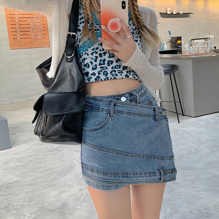 Quần short denim giả váy lưng cao dáng ôm thời trang mùa hè phong cách mới cho nữ 2021