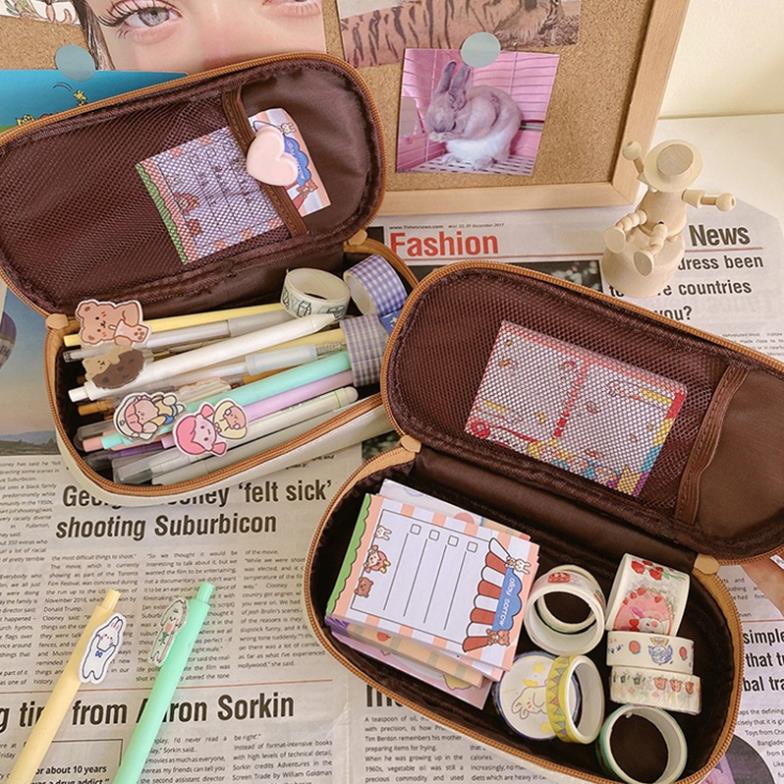 Hộp đựng bút viết họa tiết hoạt hình đáng yêu tiện lợi dành cho học sinh, Túi bút Gấu trà sữa, Bóp viết bút, mỹ phẩm.