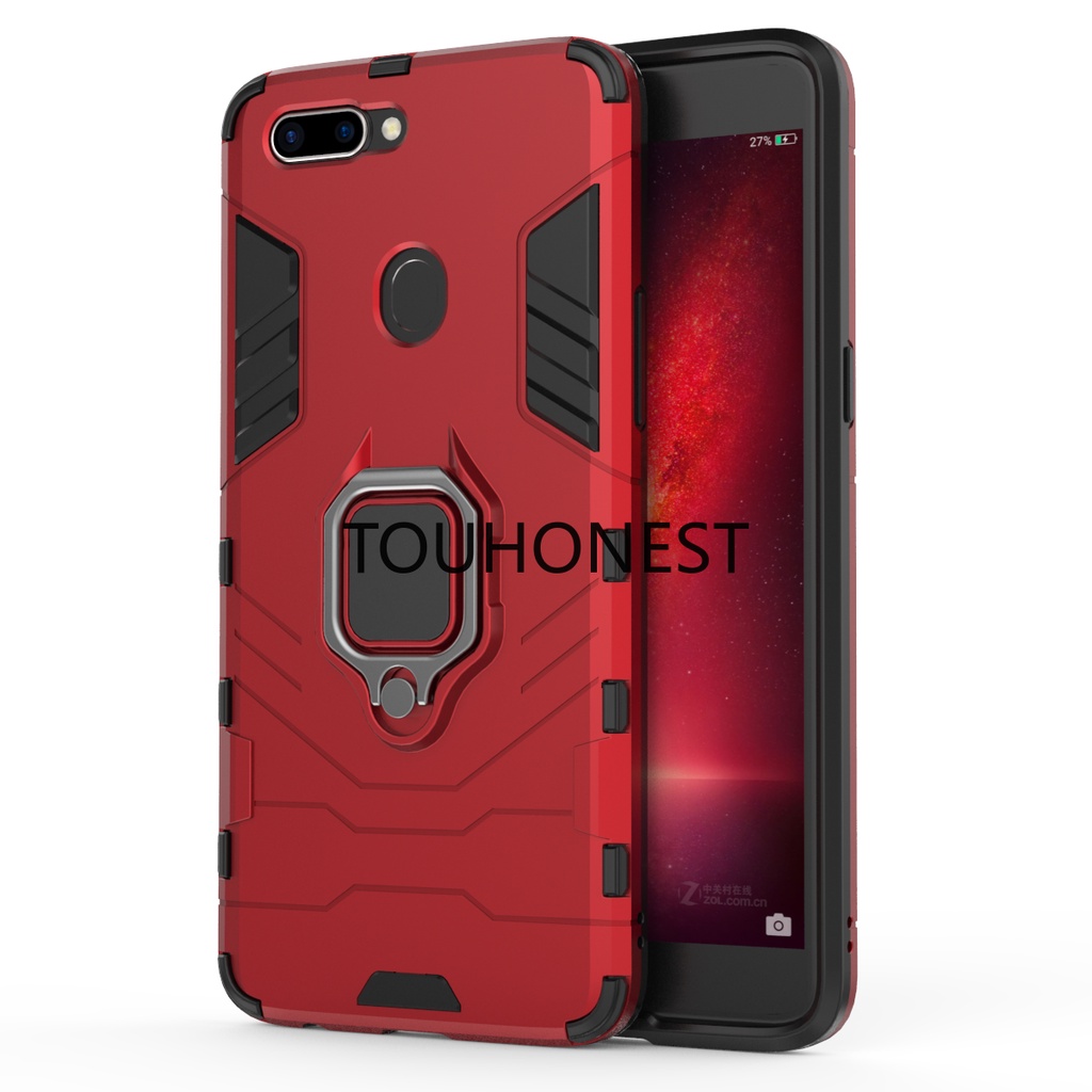Ốp Điện Thoại Cứng Chống Sốc Kèm Vòng Đỡ Kim Loại Cho Casing Oppo R11 Plus Case Oppo R11S Plus Case Oppo R15X Case Oppo K1 Case Armor PC Shockproof Hard Cassing Cover Cases With Metal Ring Stand Phone Case