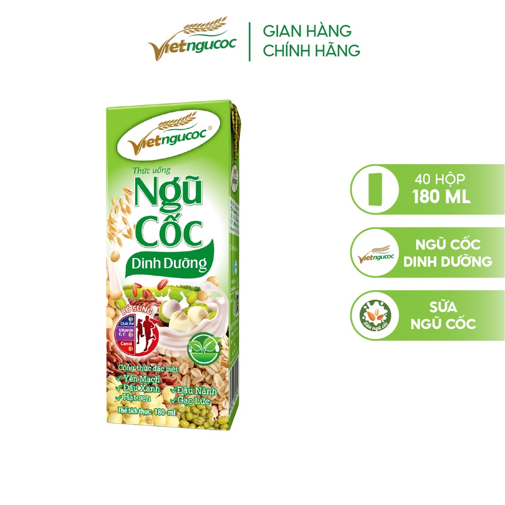 Thùng 40 hộp sữa Ngũ cốc dinh dưỡng Việt Ngũ Cốc - 180ml/hộp