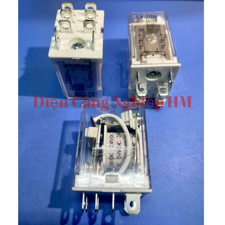 Relay Rơ le trung gian SUNGHO LY-2SN - Chính Hãng, 8 chân dẹt ngang to, có đèn
