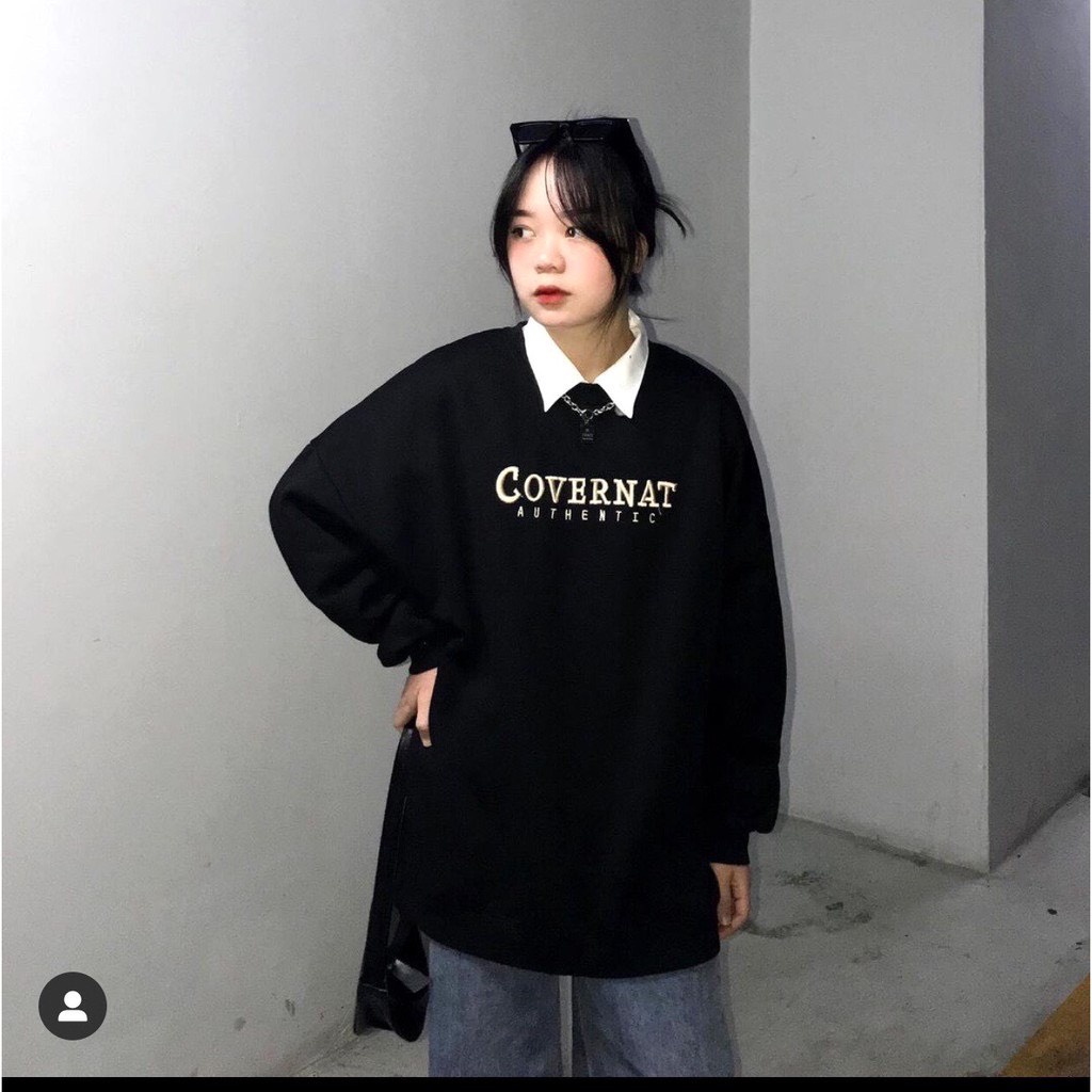 Áo Nỉ Tay Bồng Covernat JOLIE Nữ [FREESHIP]  Sweater form rộng hiphop, thun đen in chữ basic cá tính Ulzzang Form rộng