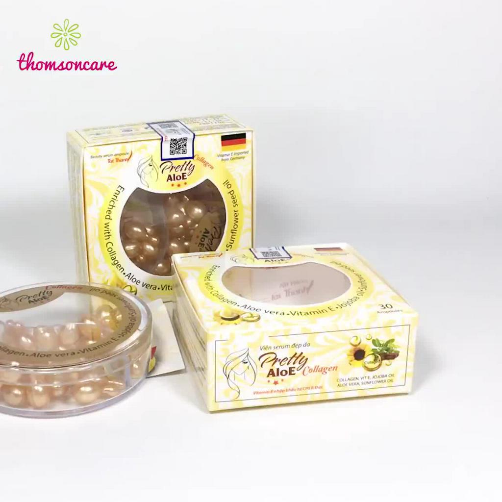 Viên Vitamin E bôi dưỡng da trắng da Pretty Aloe - Vitamin E, Tinh dầu jojoba, Lô hội dưỡng ẩm đẹp da Hộp 30 viên | BigBuy360 - bigbuy360.vn