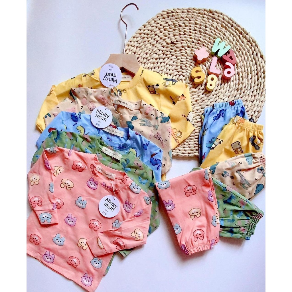 Bộ Minky Mom Cho Bé , Bộ Thun Lạnh Dài Tay Bò Sữa Siêu Dễ Thương Cho Bé Trai Bé Gái .