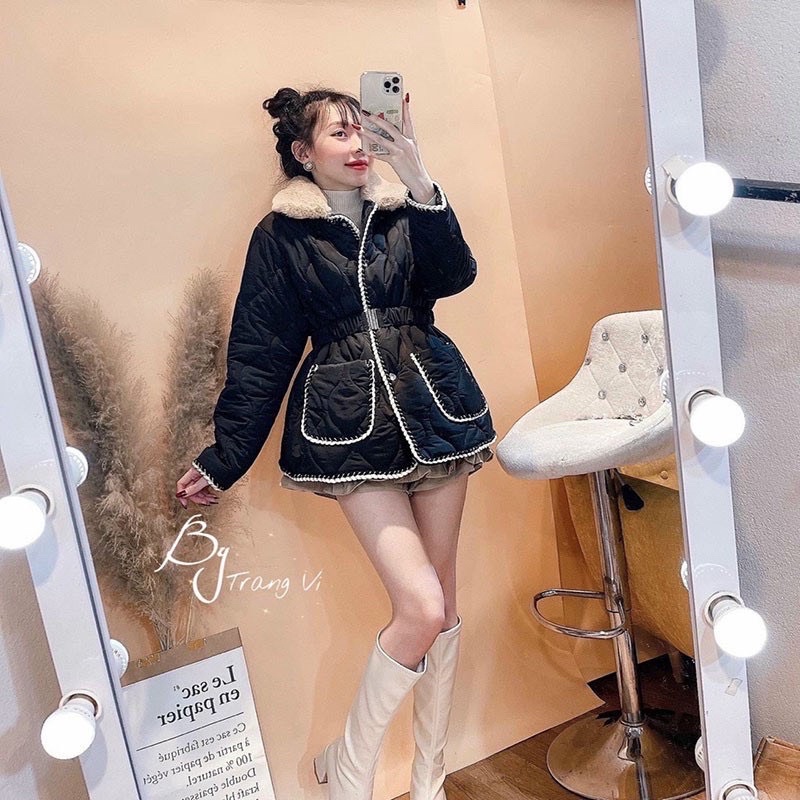 Áo Phao Quảng Châu Cổ Lông Kèm Đai Dáng Dài 3 Màu Siêu Ấm Có Ảnh Thật Kem Video | BigBuy360 - bigbuy360.vn