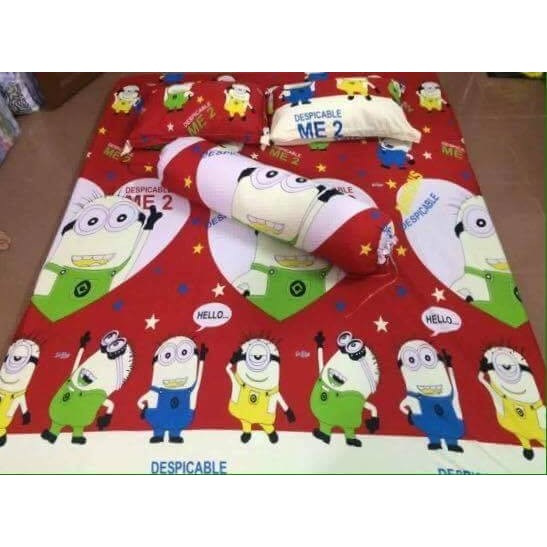 Drap thun minion Hàn Quốc ( bộ: 2 áo gối, 1 gối ôm, drap)