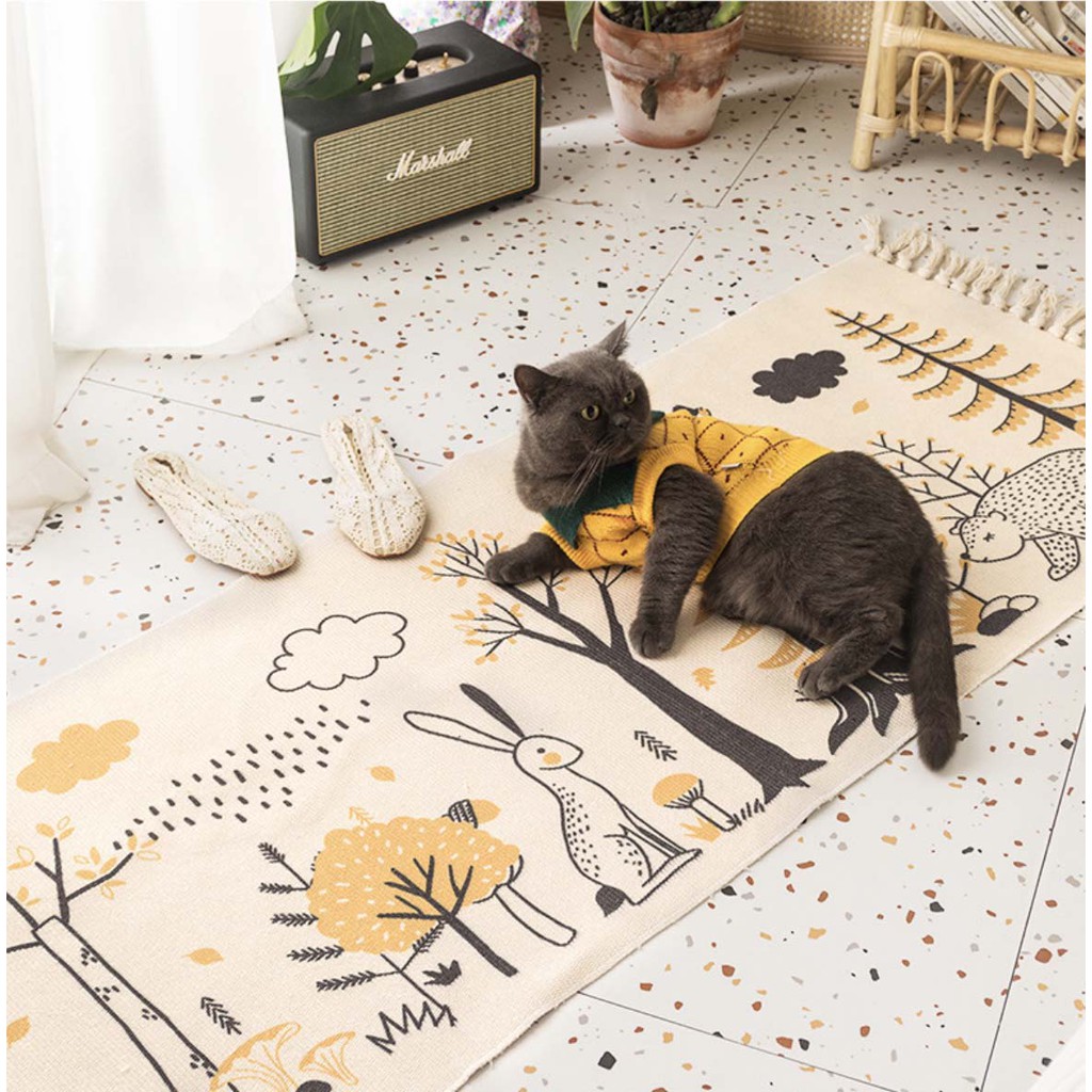 Thảm lót trải sàn, vải  lanh  thảm sofa,phòng khách, hoạ tiết thổ cẩm, thảm đầu giường