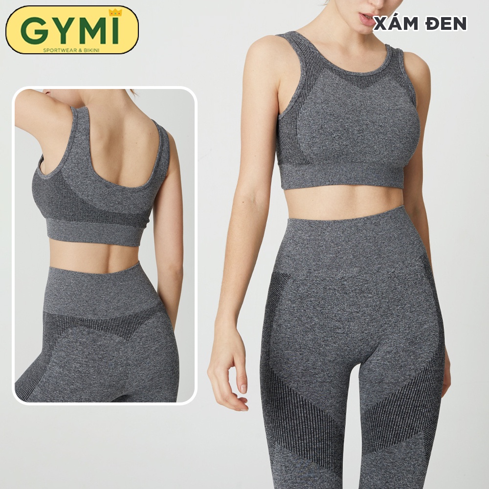 Set bộ đồ tập gym yoga nữ GYMI SET18 gồm áo bra yếm và quần legging thể thao chất dệt cao cấp co giãn