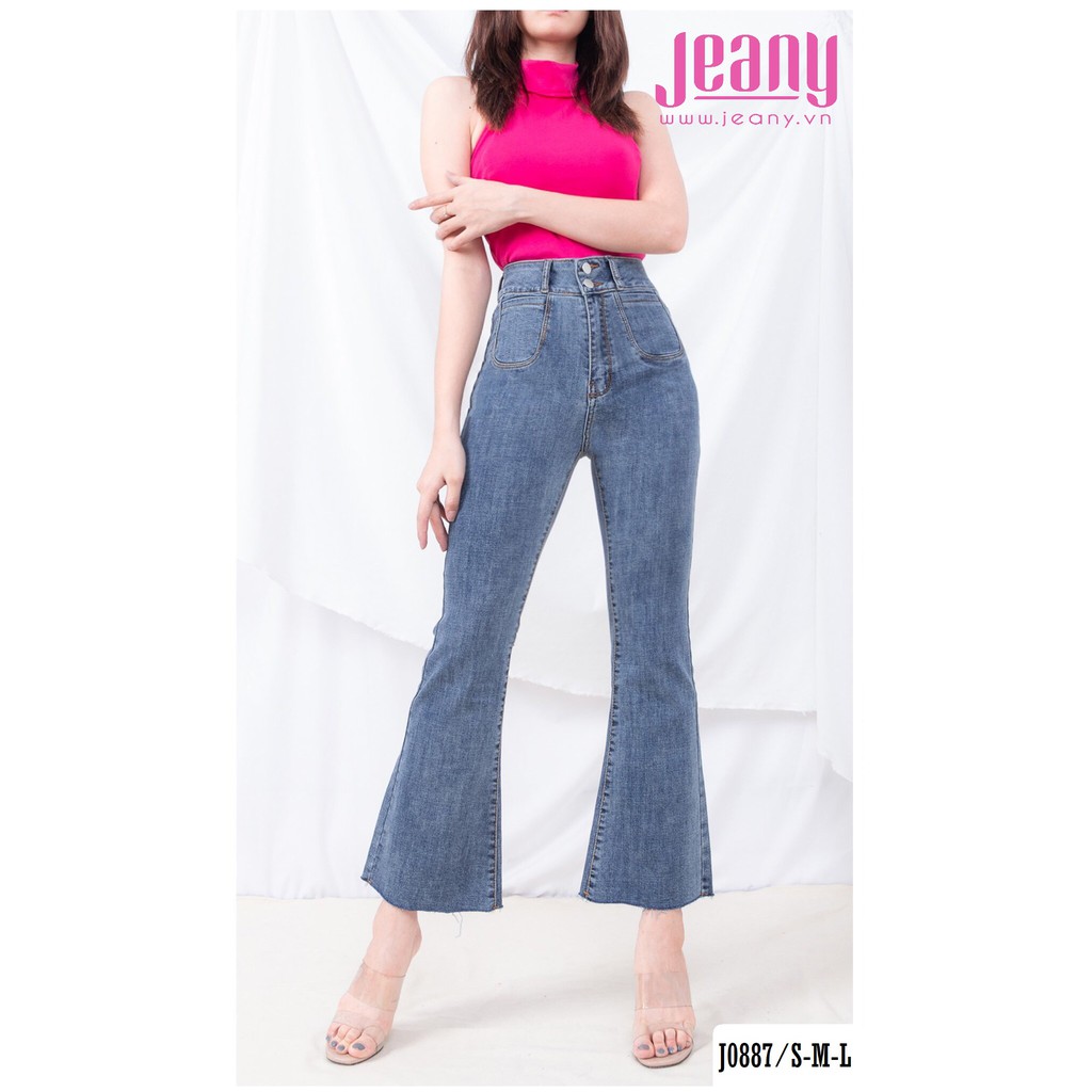 Quần Jean Ống Loe Lưng Cao 2 Nút Màu Xanh Nhạt J0887 - Jeany