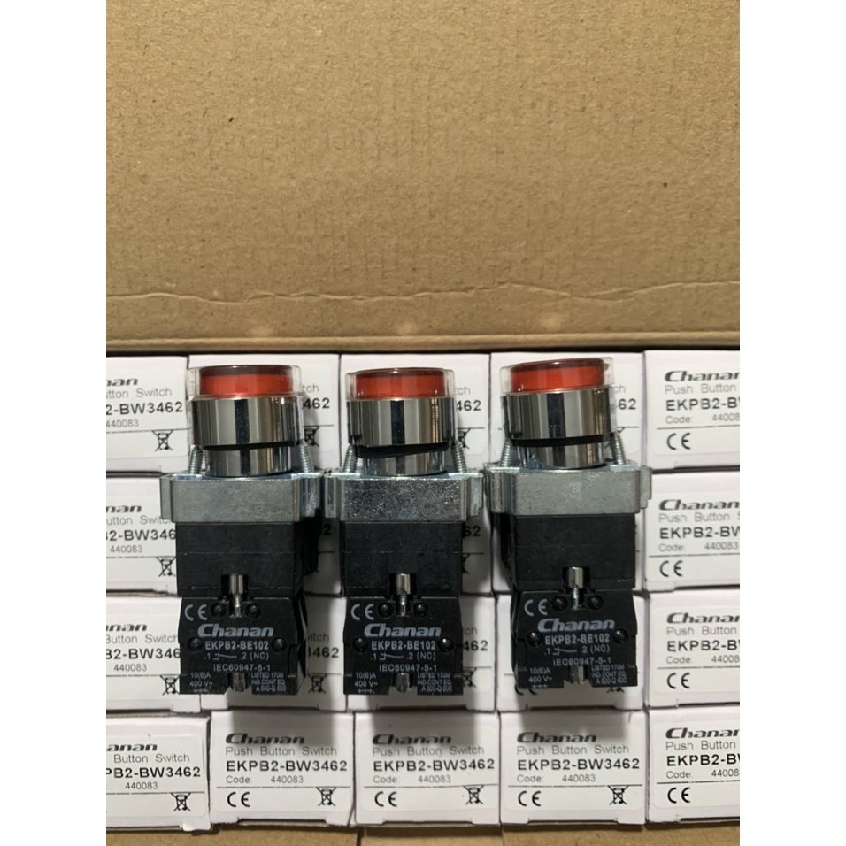 Nút nhấn có đèn thân sắt màu đỏ EKPB2-BW3462 (CHANA)