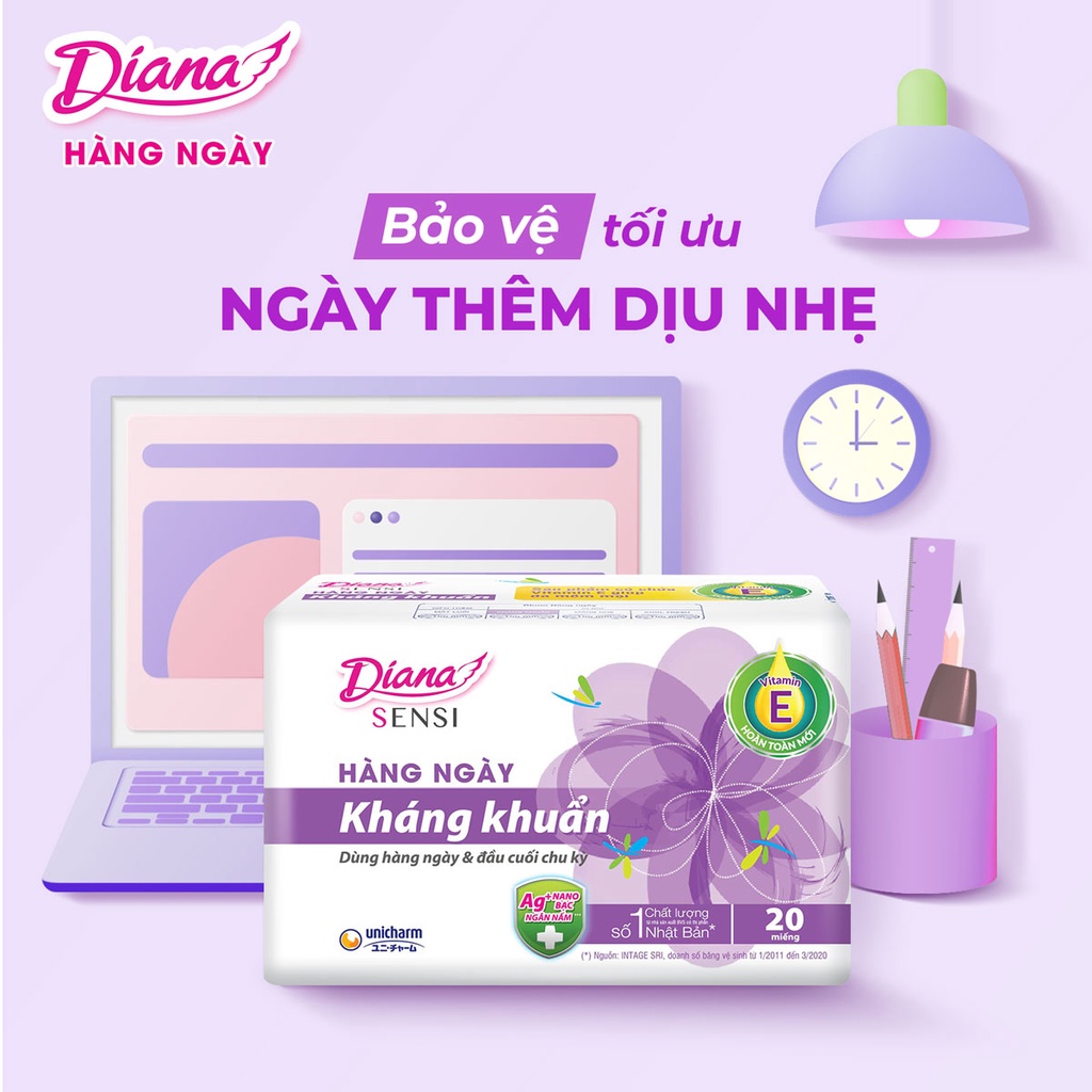 Băng Vệ Sinh Diana Hàng Ngày SENSI Kháng Khuẩn Gói 8, 20 và 40 miếng - Minpharmacy
