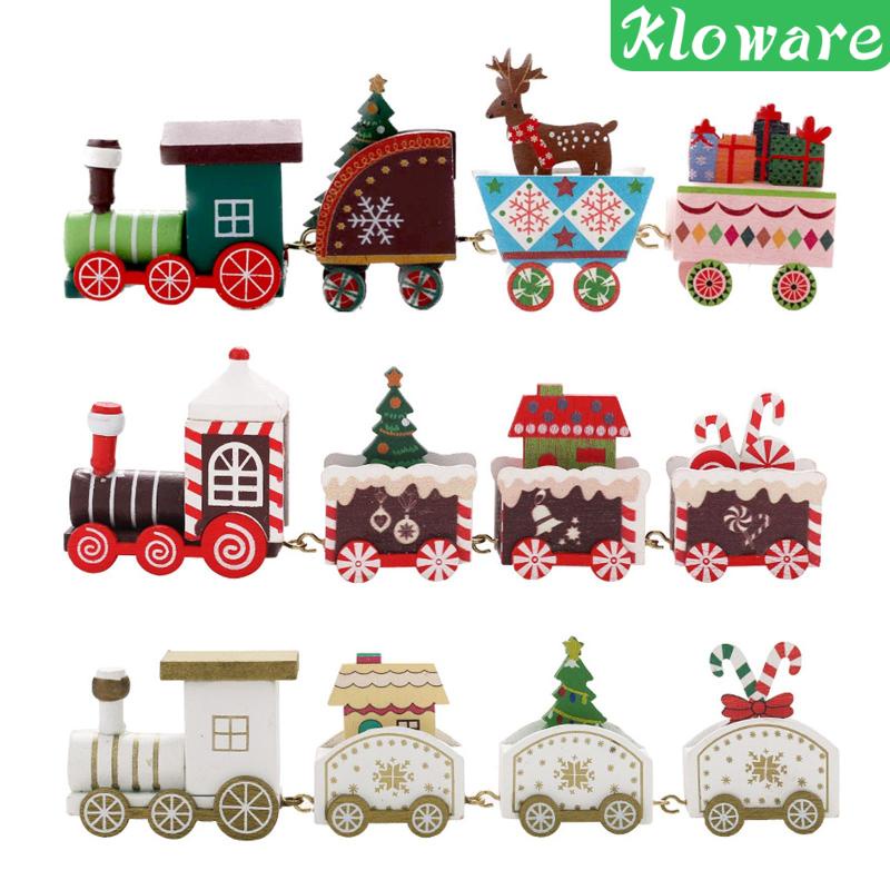 Bộ Đồ Chơi Tàu Lửa Bằng Gỗ Để Bàn Trang Trí Giáng Sinh