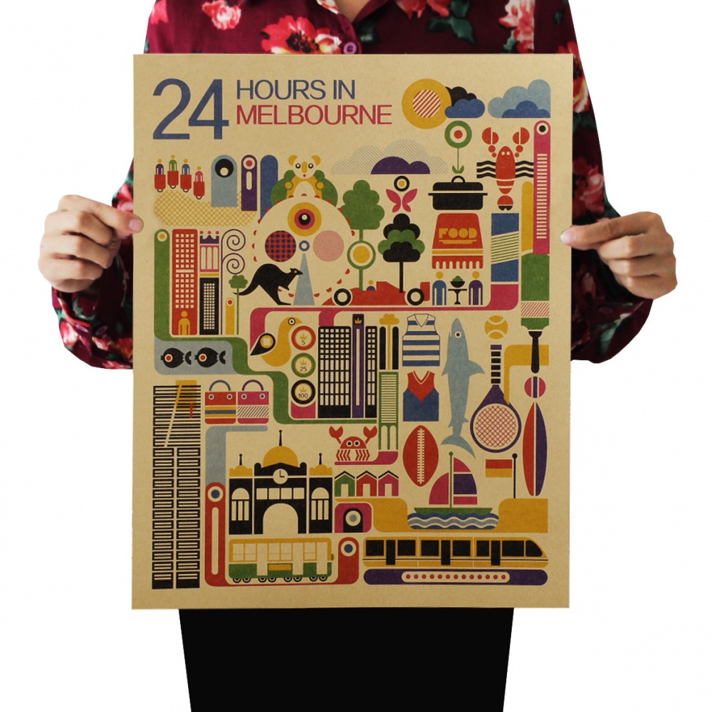 Poster Giấy Kraft In Hình Melbourne One Day Phong Cách Retro Dùng Để Trang Trí Nội Thất