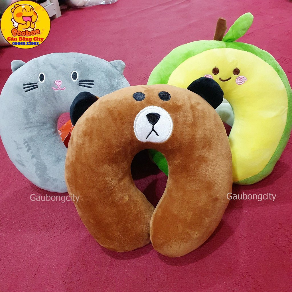 Gối Kê Cổ Chữ U Du Lịch Xe Hơi Ô TÔ Quả Bơ Siêu Dễ Thương Văn Phòng cho người lớn bé Thú nhồi Gấu Bông City