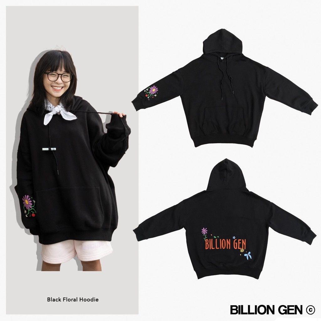 Áo Hoodie Nữ Black Floral Hoodie Billion Gen
