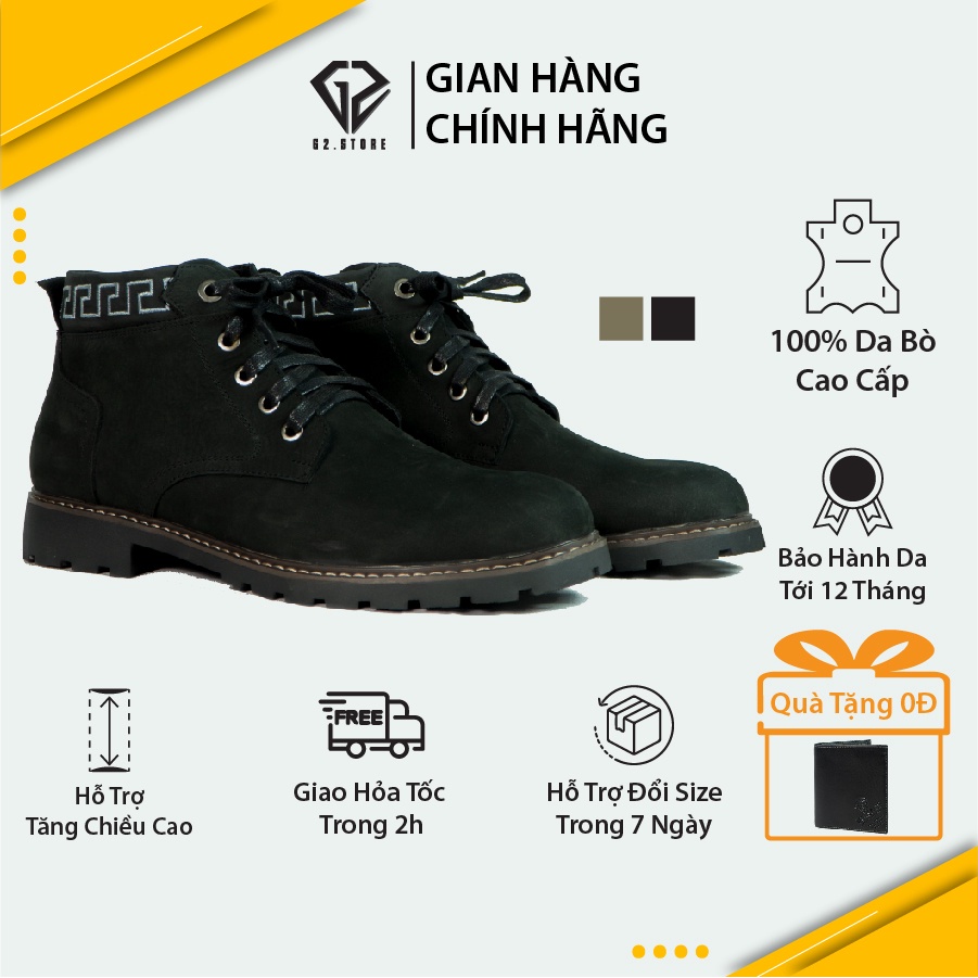 Giày boot nam đế đúc khâu chắc chắn kiểu combat boots nam, Giày tăng chiều cao nam chất liệu giày da nam cao cấp - 666