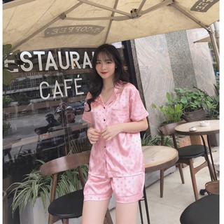 Đồ ngủ pijama lụa gấm chấm bi cộc đùi