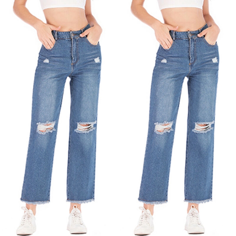 Quần jeans nữ lưng cao xẻ rách size lớn