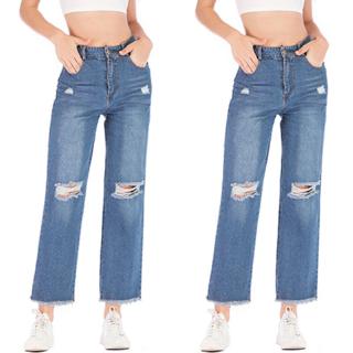 Quần jeans nữ lưng cao xẻ rách size lớn