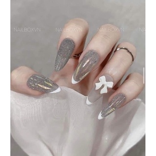 Móng giả mẫu nơ trắng tặng kèm keo dũa