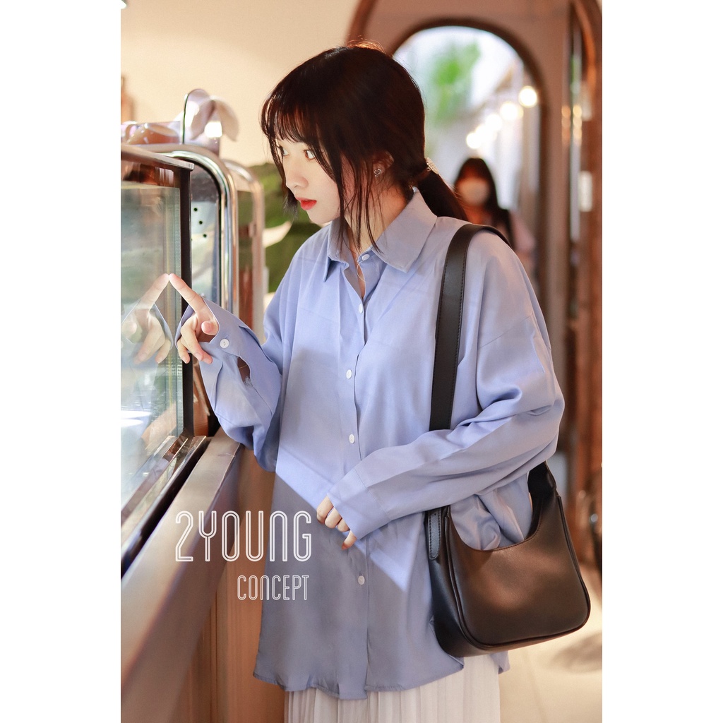 Áo sơ mi lụa tay phồng [2YOUNG] A1591 (ảnh thật)