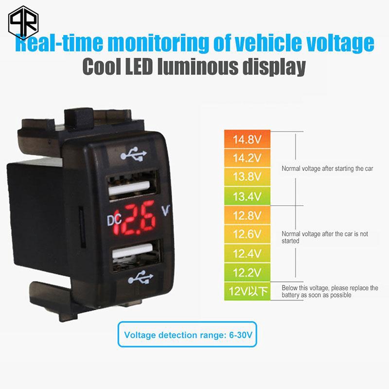 Bộ sạc điện thoại trên xe hơi tích hợp 2 cổng USB DC5V 4.2A và vôn kế hiển thị LED | BigBuy360 - bigbuy360.vn