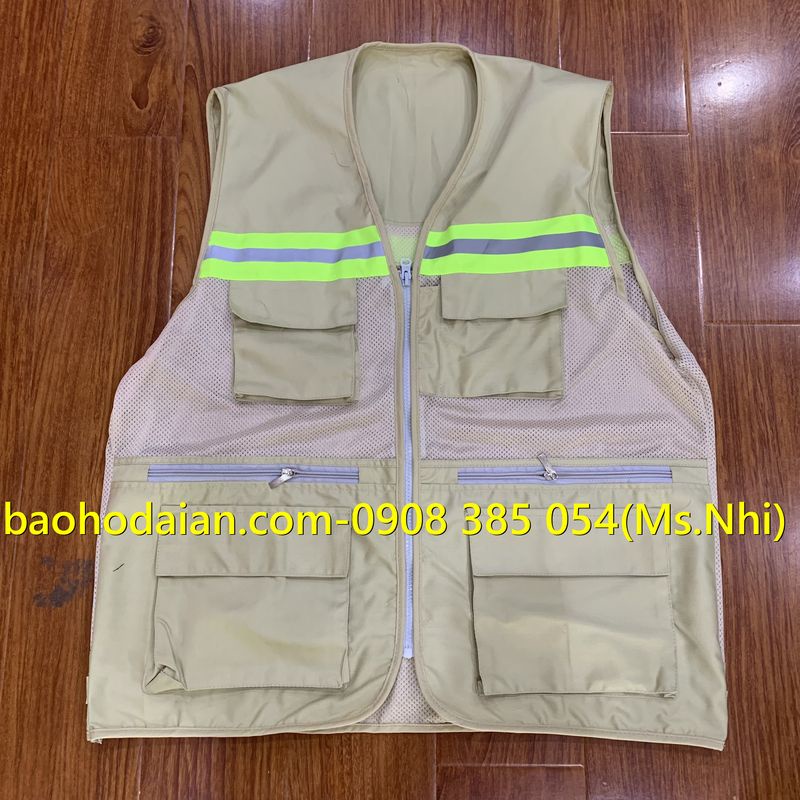 Áo ghile bảo hộ 6 túi màu vàng mơ