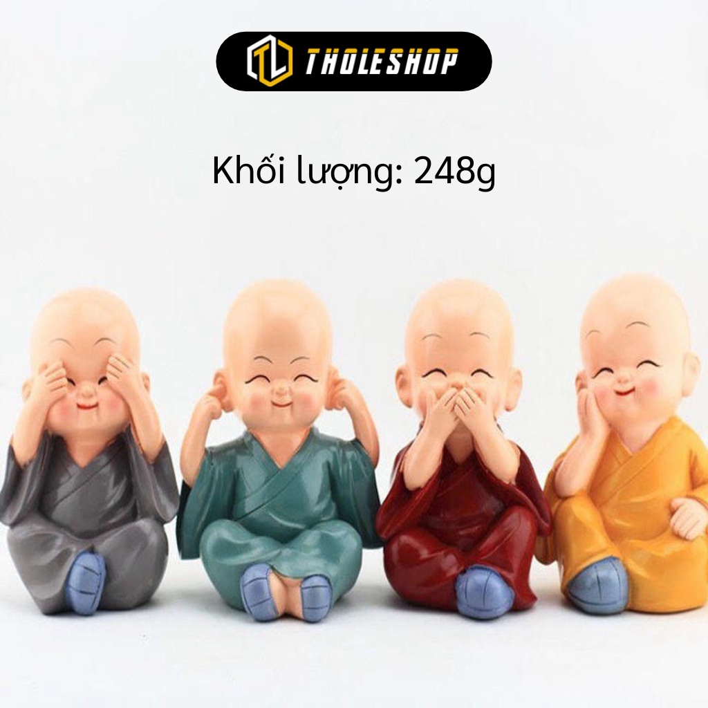 Tượng Chú Tiểu - Combo 4 Tượng Hòa Thượng Trang Trí Xe Hơi, Bàn Làm Việc, Tứ Không 3437