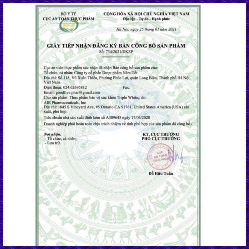 Viên Uống Trắng Da, Chống Nắng Giảm Thâm Nám Triple White Trắng Hộp 50 Viên