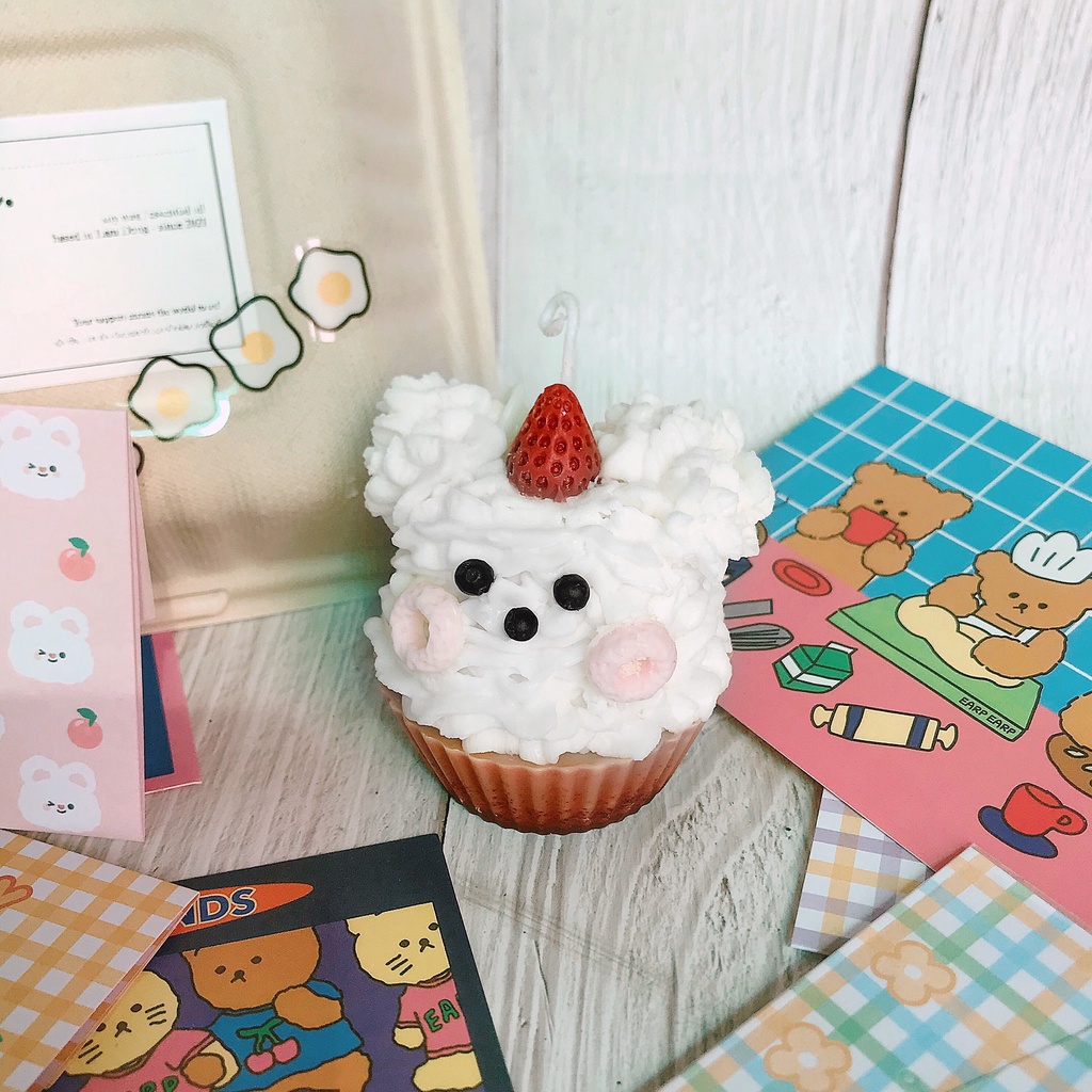 Nến Thơm Handmade Cao Cấp Decor Trang Trí Phòng Làm Quà Tặng Hình Cupcake Gấu Cute | Oube Candle NT71