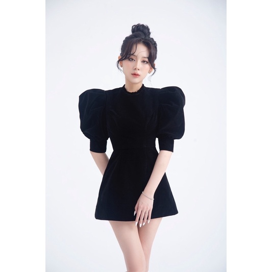 Đầm nhung thiết kế tay phồng form dáng xòe phong cách sang trọng, tiểu thư 𝐋𝐔𝐂𝐘 𝐃𝐑𝐄𝐒𝐒