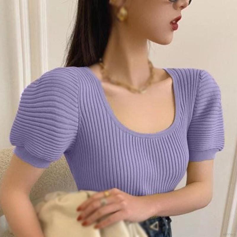 Áo thun tay ngắn cổ tròn màu trơn thiết kế đơn giản thời trang cho nữ