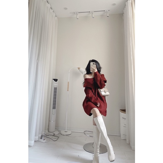 Áo len trễ vai đỏ siêu xinh by Samhyewear