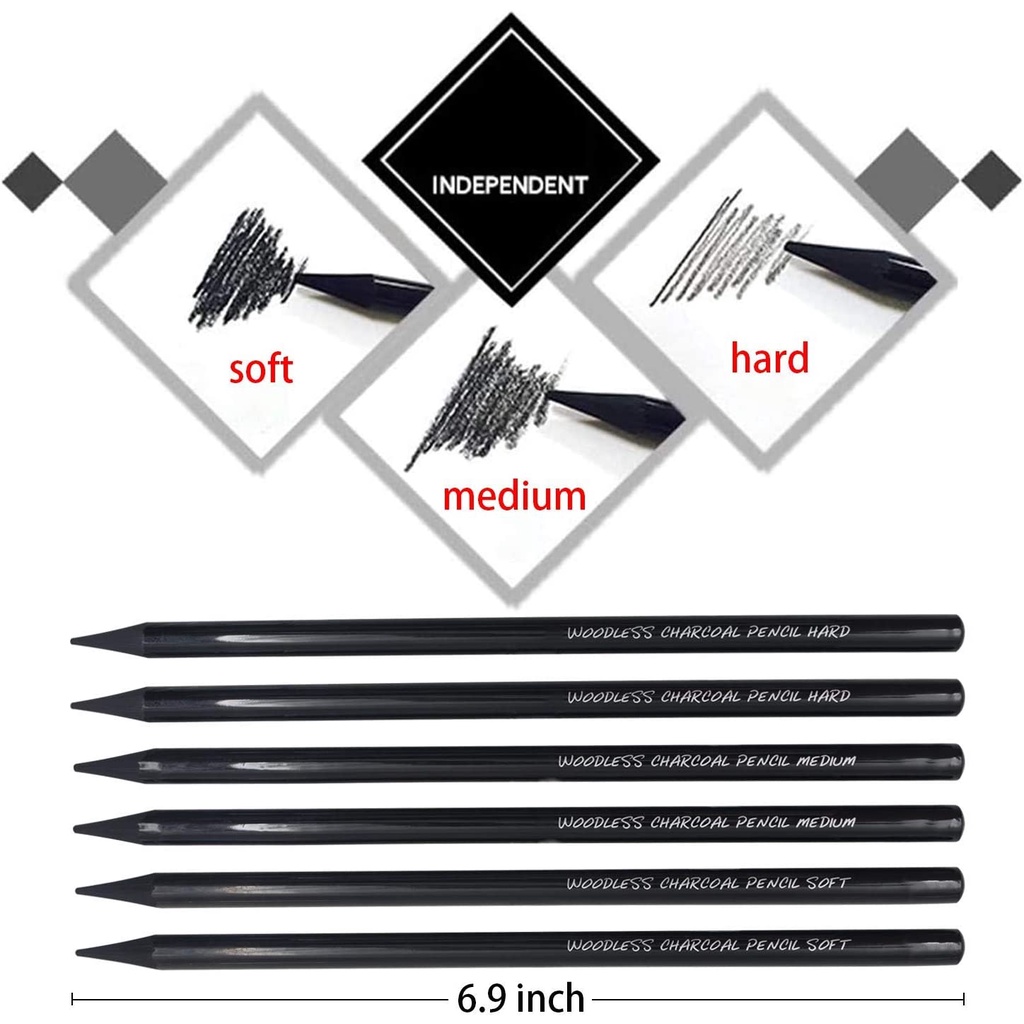 Bộ 6 Bút Chì Than 3 Lớp Vẽ Phác Thảo Chuyên Nghiệp Cho Họa Sĩ &amp; Người Mới Bắt Đầu