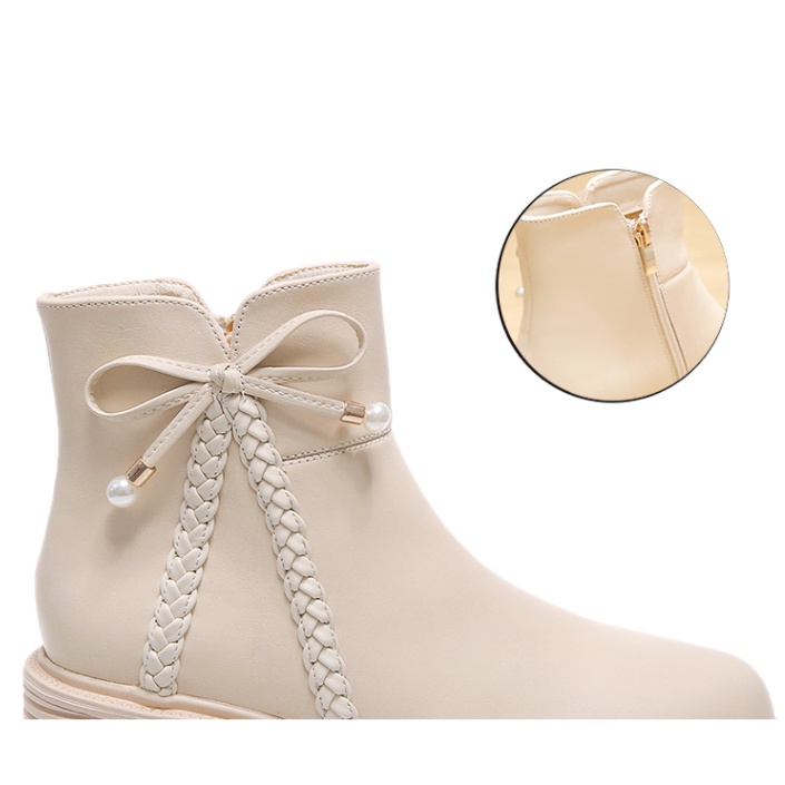 Boot Nữ Giày Bốt Nữ Đính Nơ Cao Gót	5CM Cổ Cao