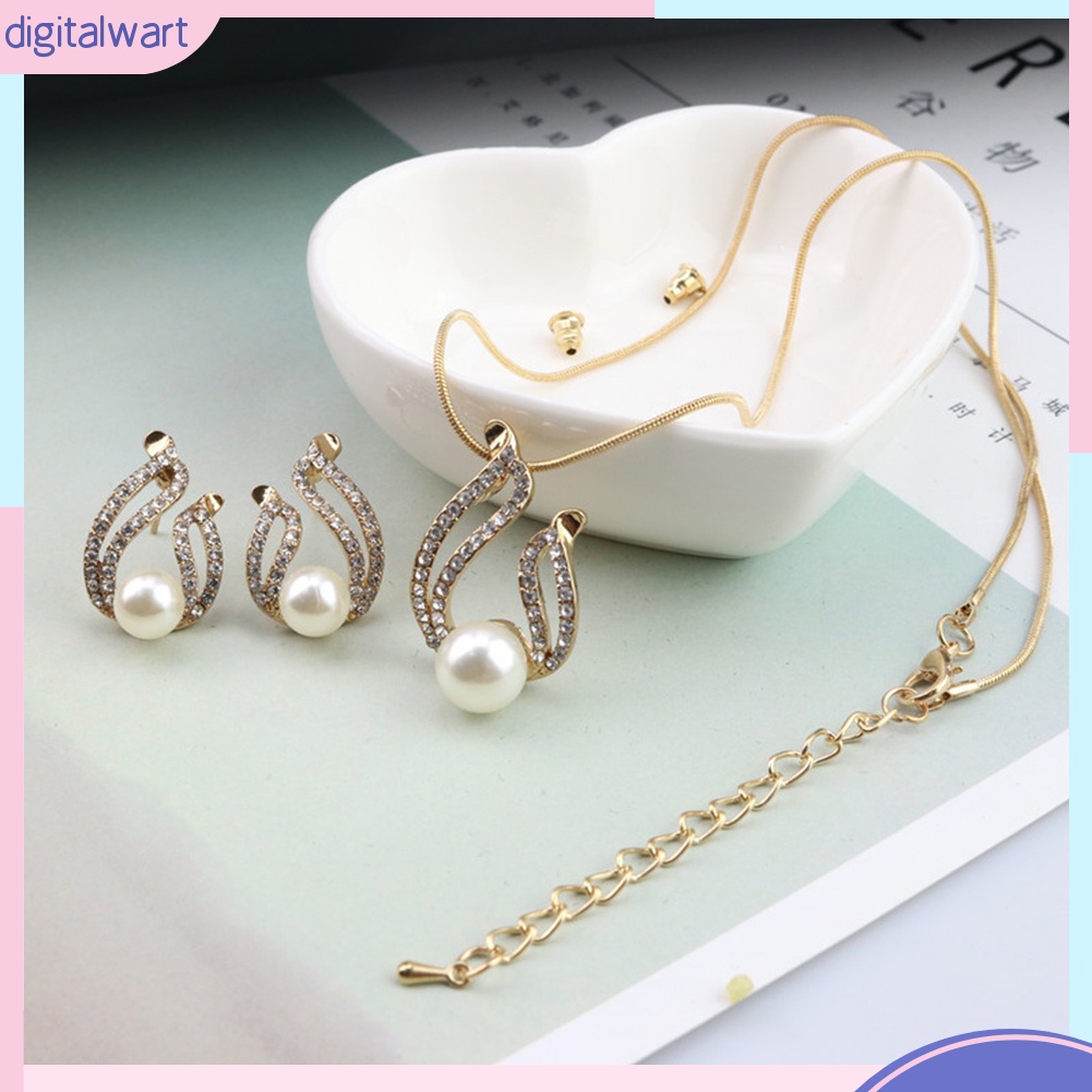 Bộ Vòng cổ + Bông Tai Đính Ngọc Trai Nhân Tạo Hình Giọt Nước