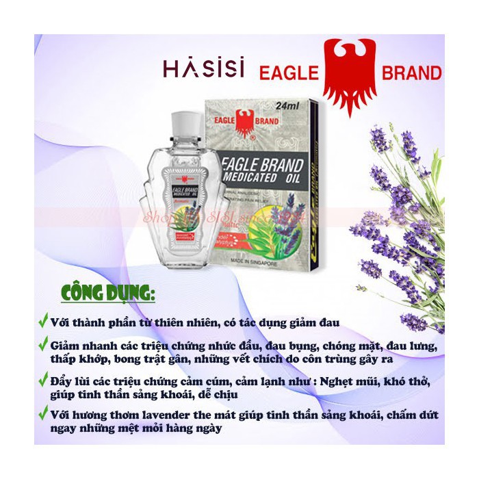 Dầu gió trắng Bạc EAGLE BRAND - Medicated Oil Aromatic Lavender Eucalyptus 24ml