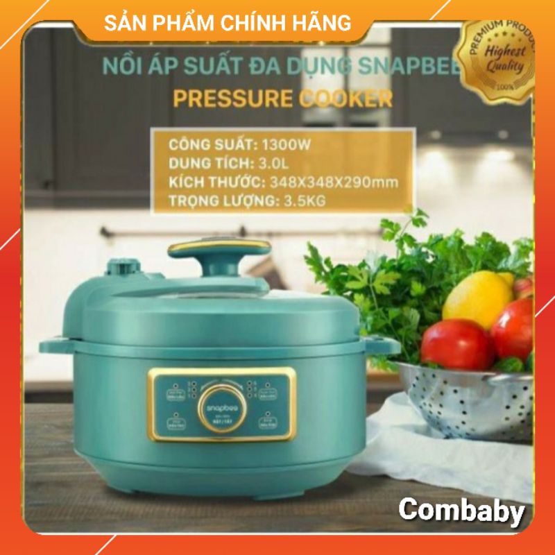 Nồi áp suất đa năng SnapBee Queen S45 hầm hấp chiên xào lẩu nấu cháo 4.5L màu xanh