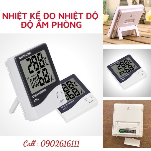 Nhiệt ẩm kế điện tử LCD đo nhiệt độ độ ẩm trong phòng kiêm đồng hồ báo thức HTC-1