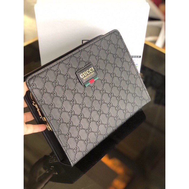 VÍ CLUTCH CẦM TAY GUCCI SUPER VIP‼️ fullbox , túi vải , card DA DẬP GG VÂN NỔI khoá mã số