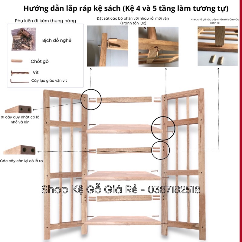 Kệ Sách Gỗ 4 Tầng Ngang 80cm