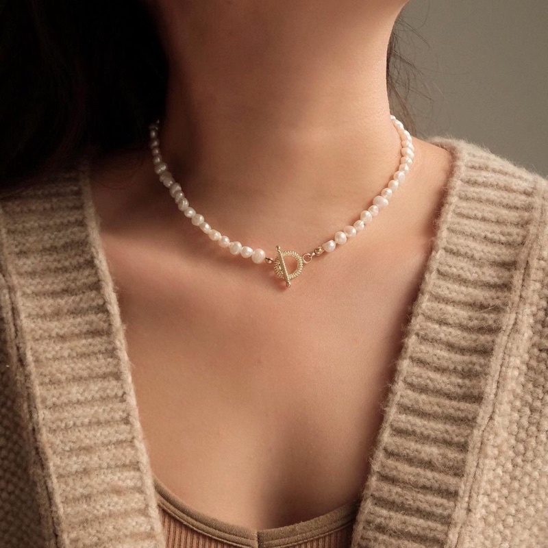 Vòng cổ hạt ngọc trai nhân tạo khóa OT size 6ly