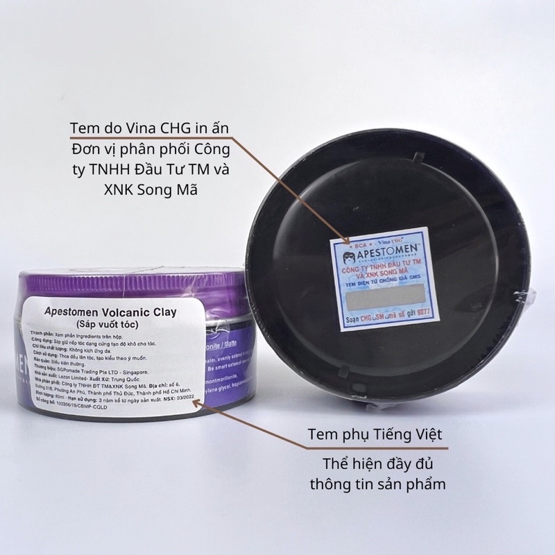 Sáp Vuốt Tóc Apestomen Volcanic Clay 80g chính hãng tem SMS