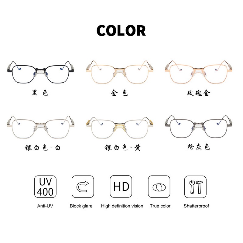 Kính Mát Gọng Vuông Kim Loại Chống Bức Xạ Phong Cách Retro Thời Trang Unisex