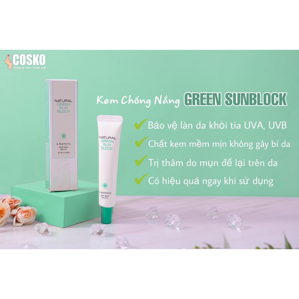 Kem chống nắng❤️FREESHIP❤️Hàn Quốc 30ml vật lý Natural Green thấm nhanh vào da, không gây nhờn rít